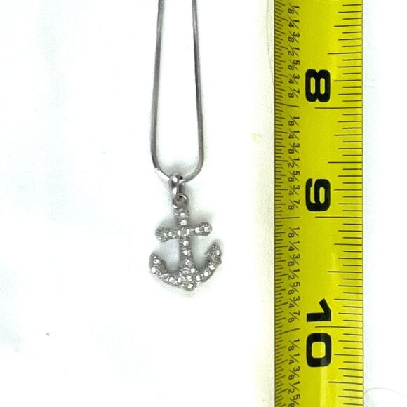 Anchor Pendant Necklace With Rhinestones On Silver-Tone Chain - Picture 7 of 7